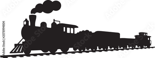 Konstfotografi Vintage steam locomotive, black silhouette, train icon, railroad transportation
