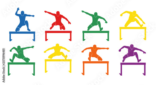Schilderij op canvas Colorful Hurdler Athlete Silhouettes Set