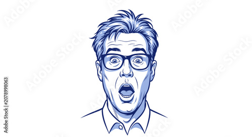 Photos Shocked man with glasses expressing extreme surprise