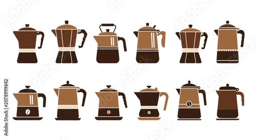 Obraz na plátně Set of Various Moka Pot Coffee Maker Icons