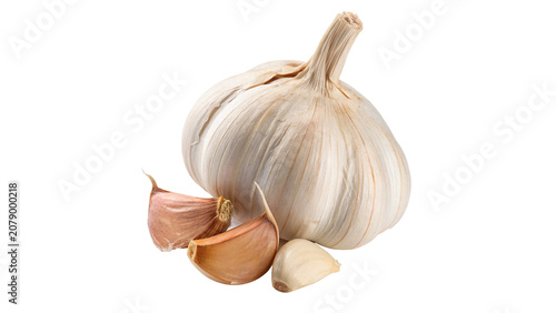 Foto Whole fresh garlic bulb with cloves organic food item isolated on transparent ba
