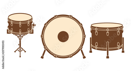 Fotografia Vintage Drum Set Illustration: Bass Drum, Snare Drum, and Tom-Tom