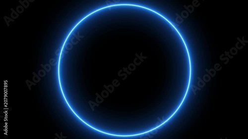 Glowing Blue Ring Pulse Animation on Black Background Motion Loop,Looping animation Glowing neon circle flickering animated on black background.