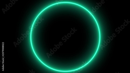 Glowing Cyan Neon Crescent Moon Shape on Black Background,neon cyan circular light flickering animation for video overlays