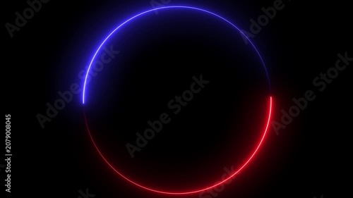Abstract Neon Circle Ring with Red and Blue Lights on Black Background,loading circle in red and blue color.