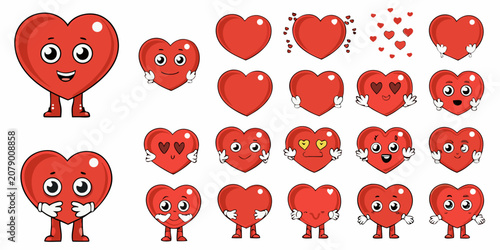 Photos Red Heart Characters With Expressions Vector Illustration