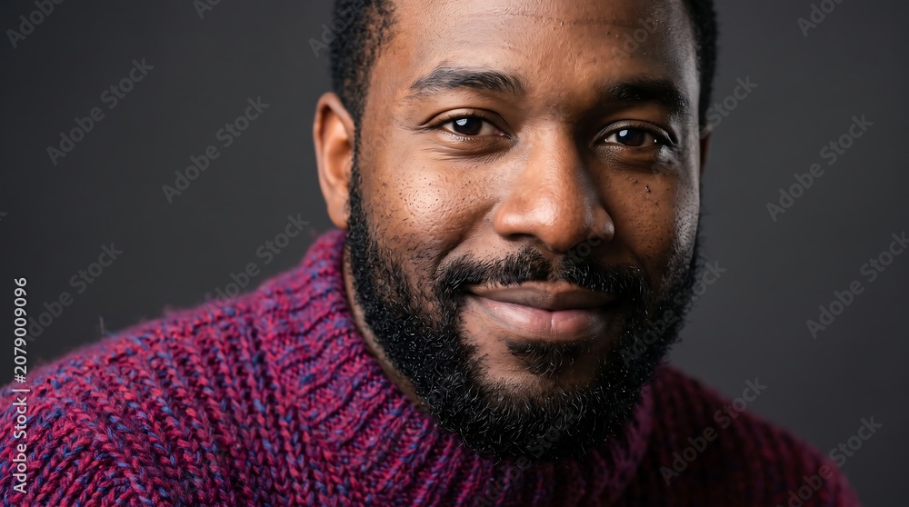 Fototapeta premium Portrait of a smiling man of African descent in a knit sweater