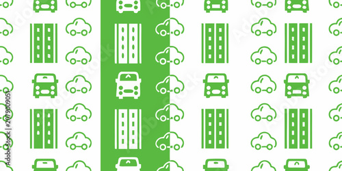 Bild auf Leinwand Road And Vehicle Icons Flat Green And White Design