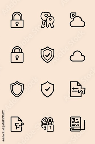 Set of black security and data protection line icons