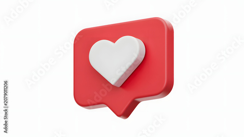 3d rendered social media notification icon with heart symbol