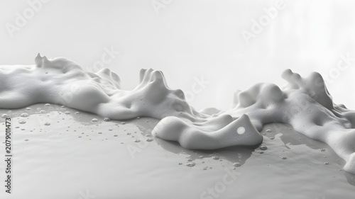Foam wave crashes on liquid surface with bubbles