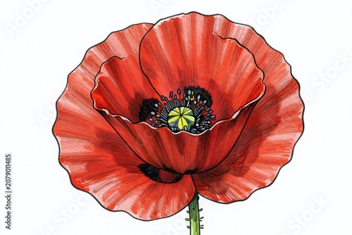 A red poppy flower on a white background