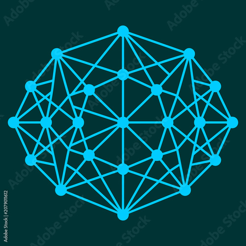 Abstract geometric network structure with glowing blue nodes and connecting lines.