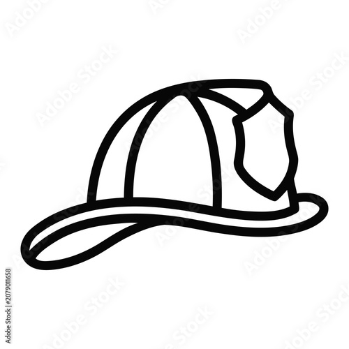 Black and white line art illustration of a firefighter helmet.
