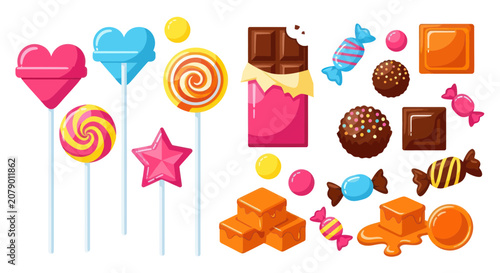 Photos Assorted colorful candies lollipops chocolate and caramel treats