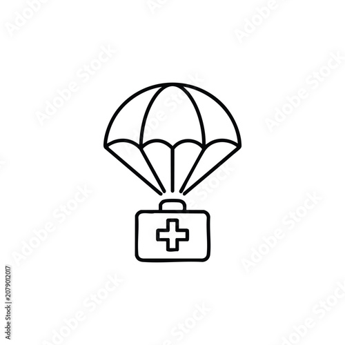 Medical parachute medical aid black and white vector medicaments icon