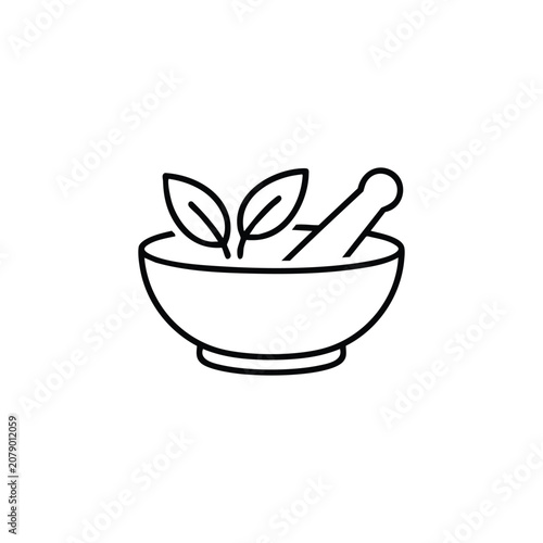 Herbal mortar mortar medicaments black and white vector icon