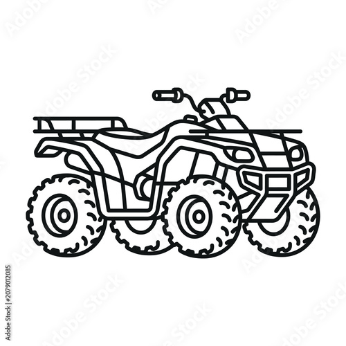 Black and white line art illustration of an all terrain vehicle.