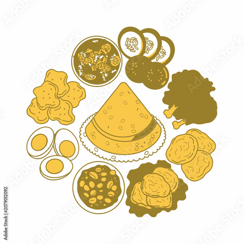 Traditional Indonesian Nasi Tumpeng with various side dishes.