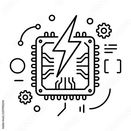 Central processing unit chip with lightning bolt icon.