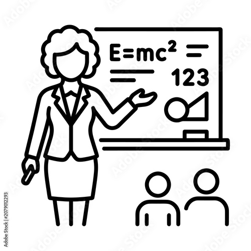 Female Teacher Explaining Scientific Formulas and Math to Students in Classroom.