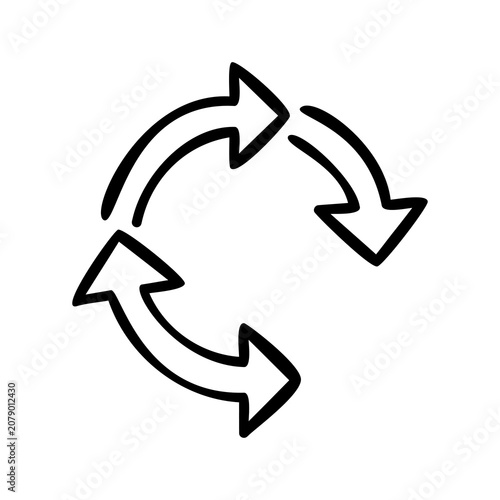 Hand drawn doodle of circular cycle arrows icon.