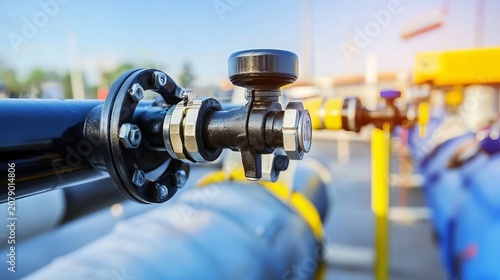Industrial Natural Gas Pipeline Fitting With A Chrome Shut Off Valve At An Offshore Processing Power
