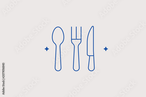 Tableau sur toile Classic metal spoon fork and knife cutlery line icon for restaurant website
