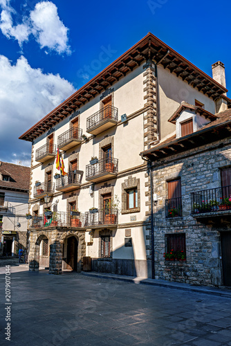 Beautiful village Hecho in the pyrenees mountains Huesca Spain Europe