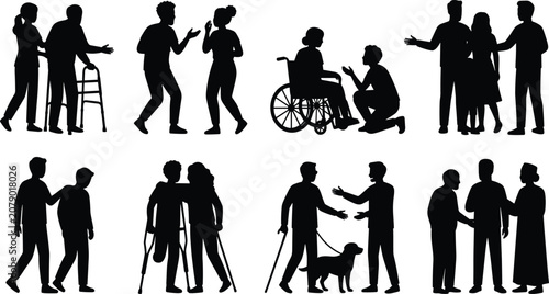 Foto Parent child silhouettes, family support vector, caregiving icons, teaching illu