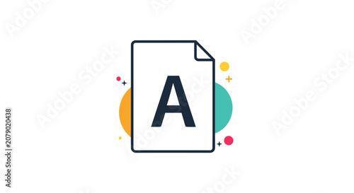 Vector illustration of basic text file document icon featuring capital letter A on a modern colorful background.