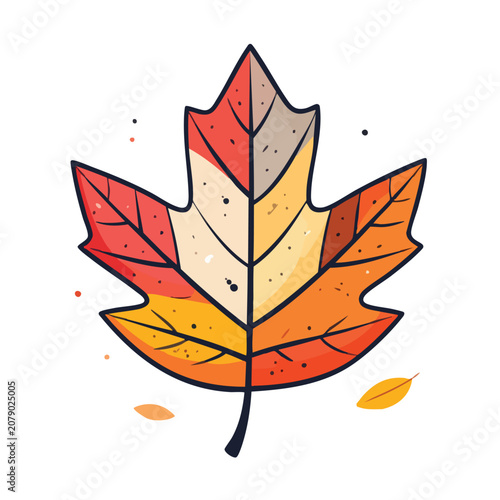 Stylized colorful autumn maple leaf illustration with geometric segments.