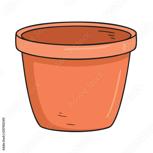 Cartoon Style Empty Terracotta Flower Pot Illustration.