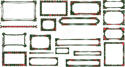 Foto Rectangles and borders decorated with red floral motifs are presented in a series to serve as versatile design assets for invitations and cards