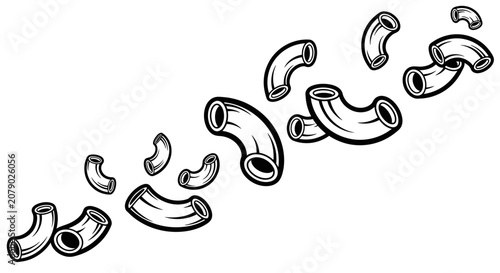 Foto Elbow macaroni pasta scattered in a minimalist line art pattern