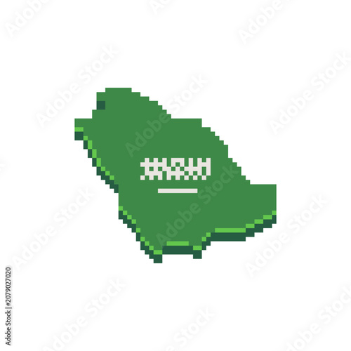Pixel art map of Saudi Arabia with Arabic hashtag symbol. Retro 8-bit country silhouette isolated on white background, travel, geography, games, apps, UI, and educational projects.