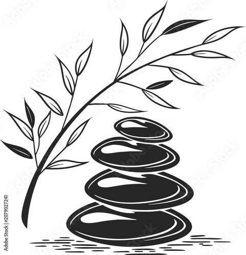 zen stones with bamboo leaves