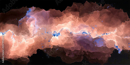 Obraz na plátně Cosmic Dust Cloud abstract representation of a nebular formation with swirling hues of orange and blue, evoking the grandeur and mystery of the universe
