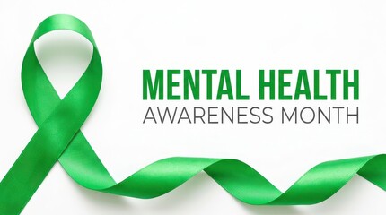 World Mental Health Day Minimalist mental health awareness month graphic with elegant green ribbon on white background for psychology wellness