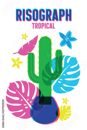 Risograph Tropical Plant Vase Poster