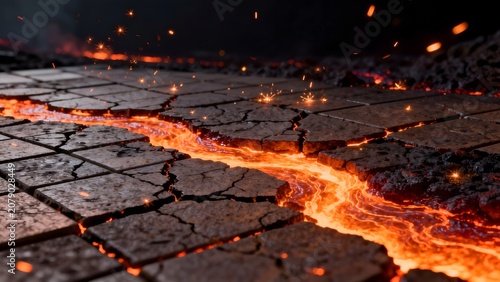 Lava flowing through cracked ground