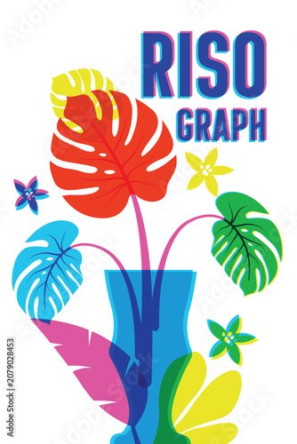 Risograph Tropical Plant Vase Poster