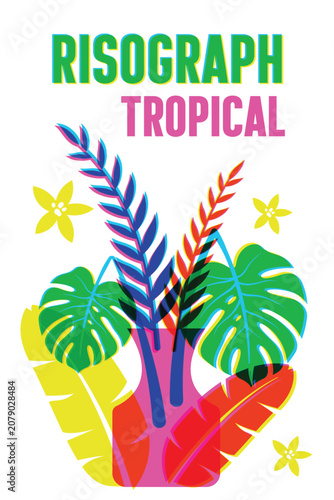 Risograph Tropical Plant Vase Poster