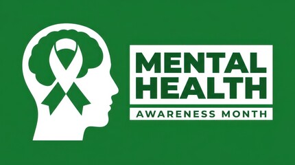 World Mental Health Day Human profile silhouette with green ribbon brain design for mental health awareness month corporate communications