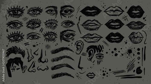 Collection of face makeup design elements.
