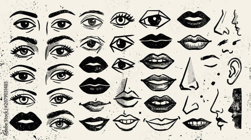 Collection of various facial features.