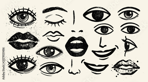 Collection of various eye and lip expressions.