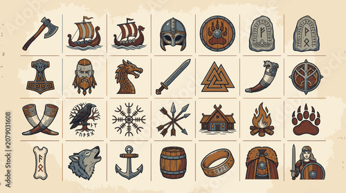 Vintage medieval symbols and objects.