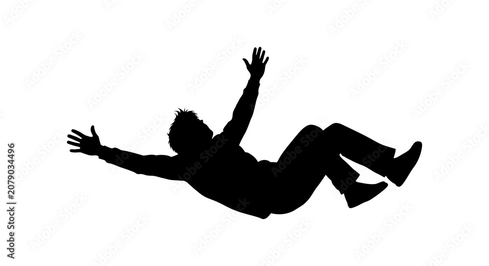 Fototapeta premium Falling person in dynamic pose black silhouette