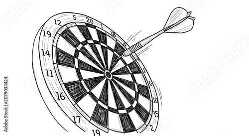 Bild auf Leinwand Hand drawn dart hitting the bullseye on a target board